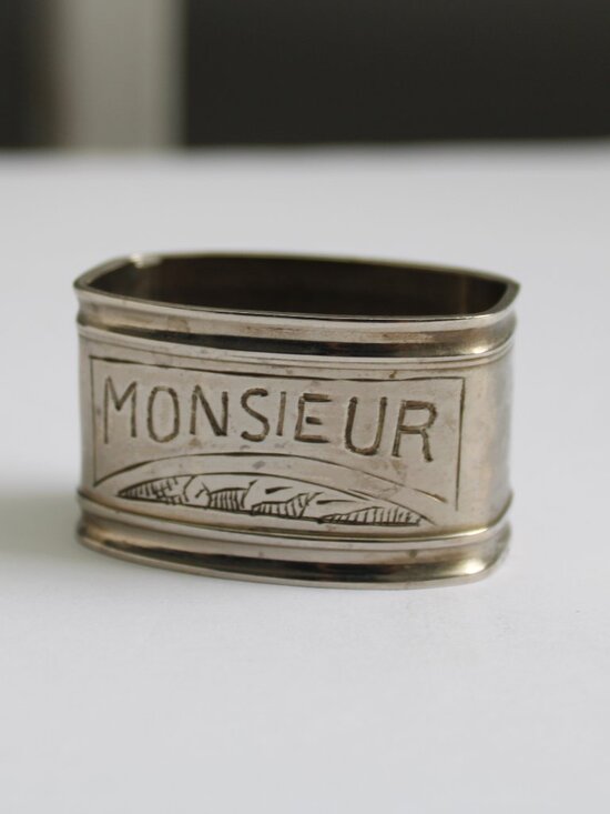 Vintage Other - Vintage French  "MONSIEUR" Engraved Silver-Plated Napkin Ring
